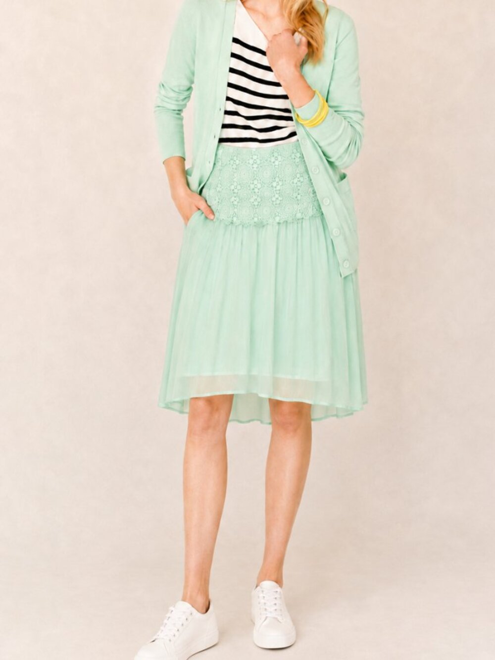 Silk Chiffon with Lace Waist Skirt (0356)
